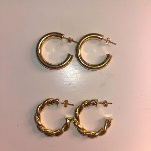 two sets of gold hoop earrings